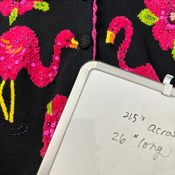 Lisa International Flamingo Beaded Sequin Cardigan Sweater Short Sleeve MEDIUM - Picture 14 of 14